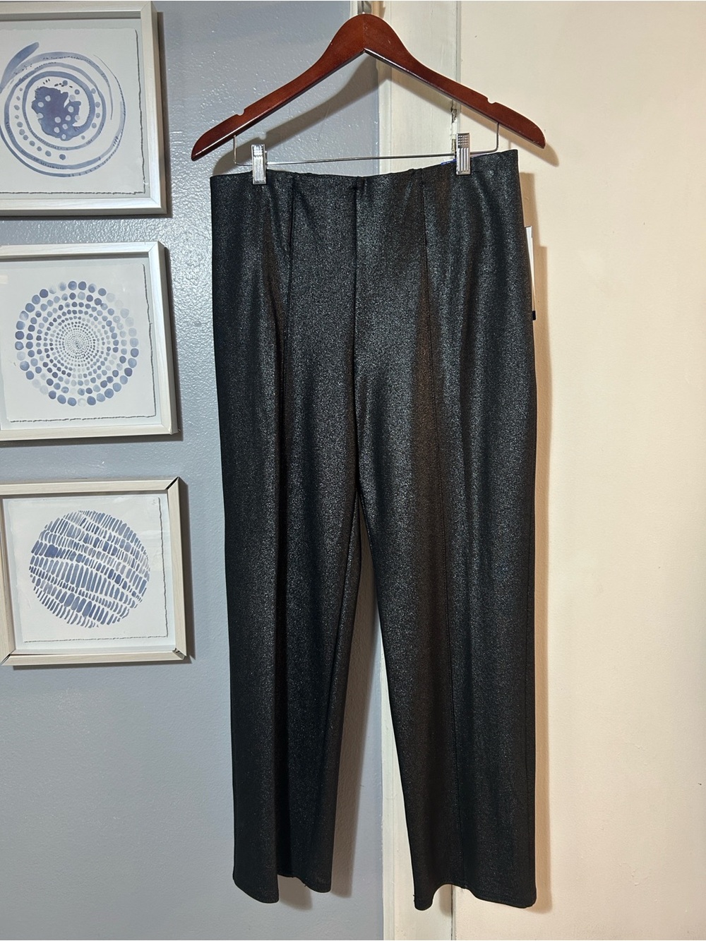 Investments Women’s Shimmering Metallic Black Slim Straight-Leg Pants Size L